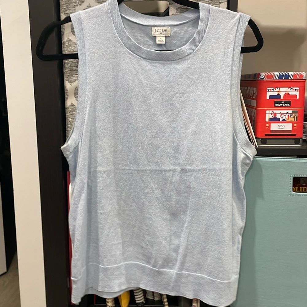 J. Crew Women’s Sz L Blue Sleeveless Shell with Rib trim